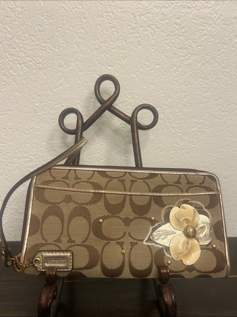 Coach Signature C Continental Zip Around Wallet with Floral Embellishment